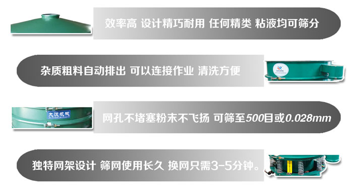直径1000mm绿巨人成人网站的特点：效率高，设计精巧耐用，任何精类，粘液均可筛分，杂质粗料自动排出，可以连接作业，清洗方便。网孔不堵塞粉末不飞扬，可筛至500目或0。028mm筛网使用长久，换网只需3-5分钟。