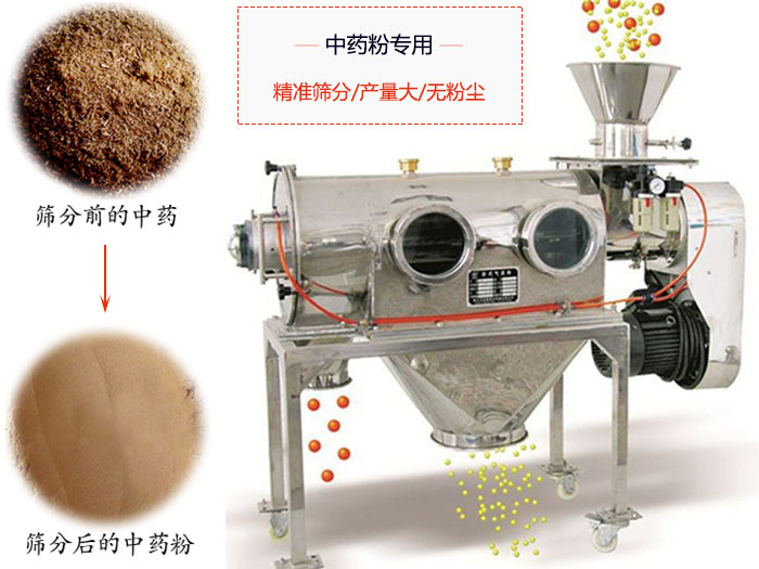 WQS50-130卧式气流筛：中药粉专用筛：精度筛分/产量大/无粉尘符合标准。