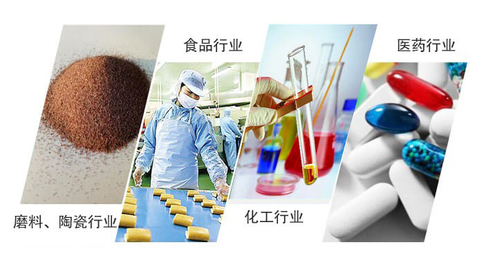 圆形旋振筛适用行业：磨料，陶瓷行业，食品行业，化工行业，医药行业。