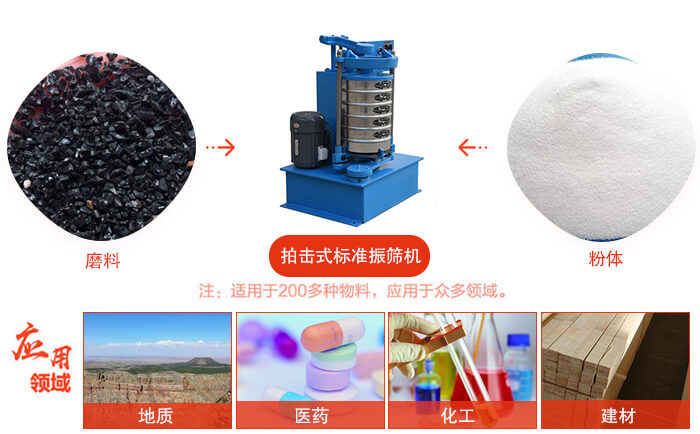 拍击筛适用于多种物料颗粒状，粉状，不规则物料的筛分。